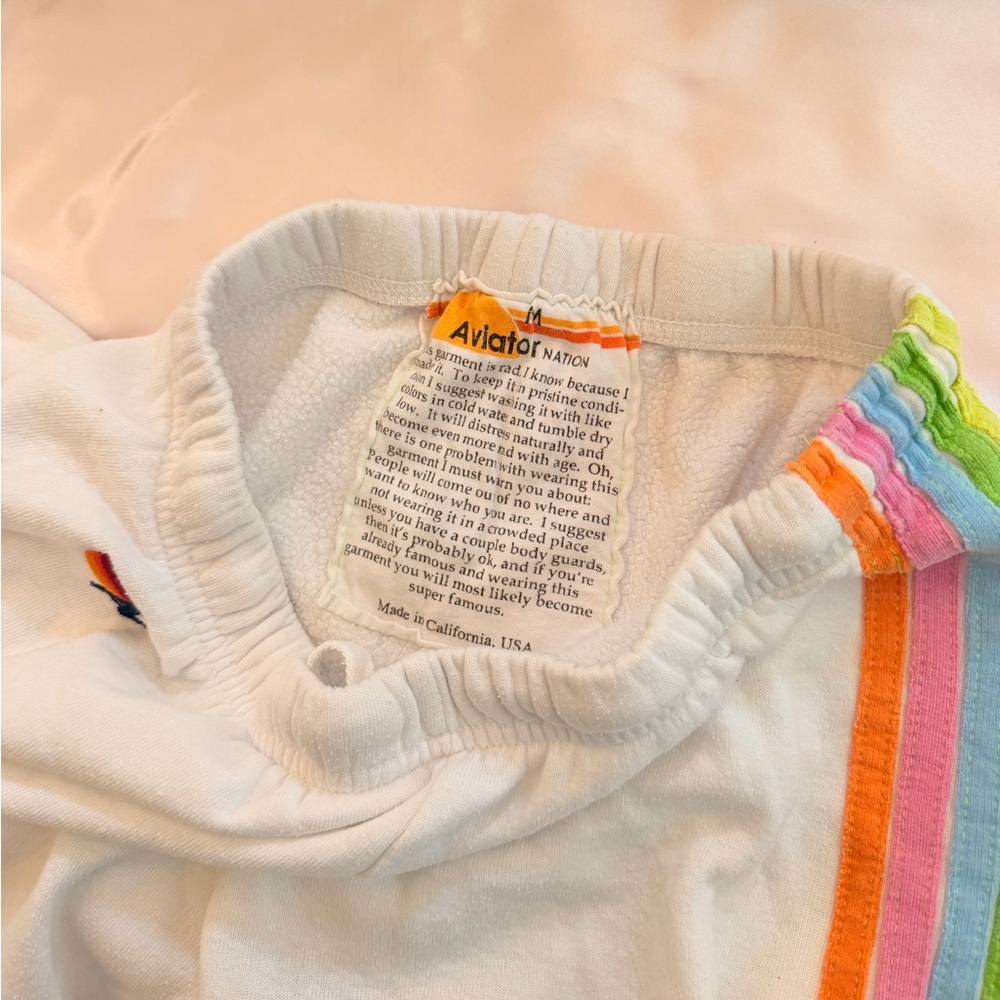 Aviator Nation White Sweat Set with Rainbow Side Stripes - Picture 5 of 6